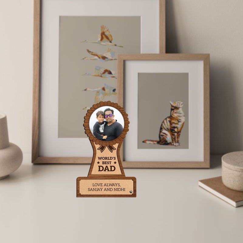 World Best Dad Wooden Photo Frame Customized With Photo & Name , Best Gift For Dad , Birthday Gift For Dad , Memorable Gift For Fathers Day From Daughter & Son